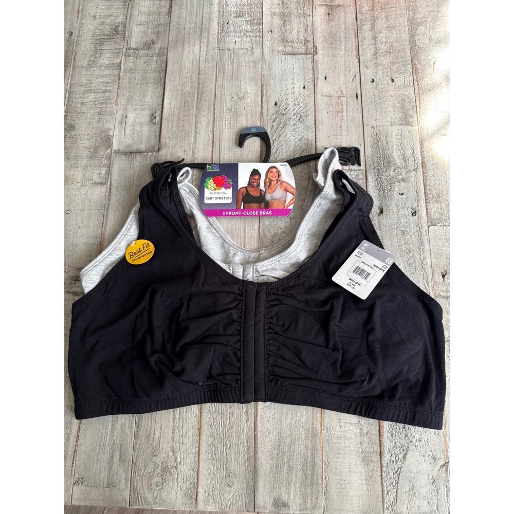 Fruit of the Loom 360 Stretch Front Close Bra 2 Pack Black Gray 48 96014PK